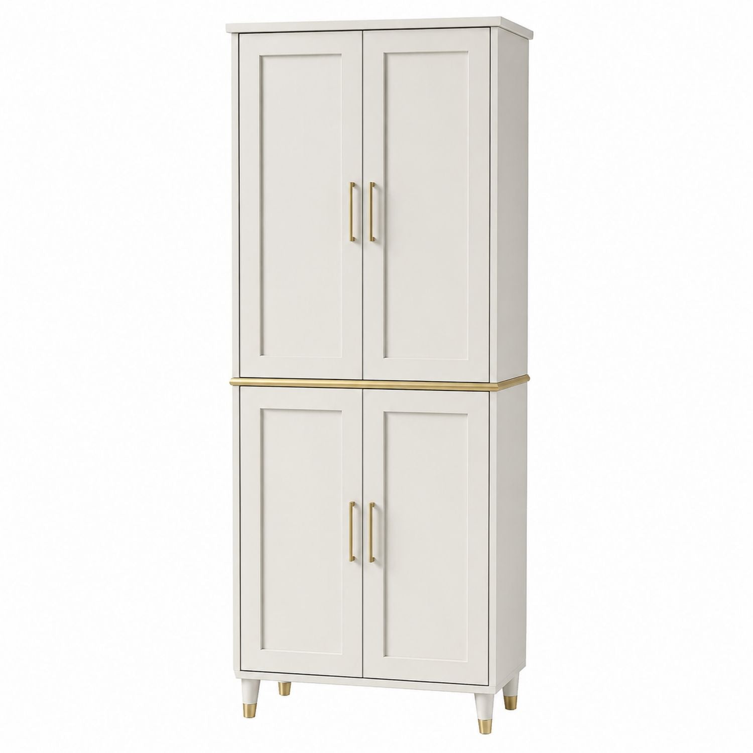 Tall MDF Storage Cabinet with Gold Handles, 4-Door, 180cm
