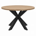 Round Oak Veneer Dining Table with Metal Base