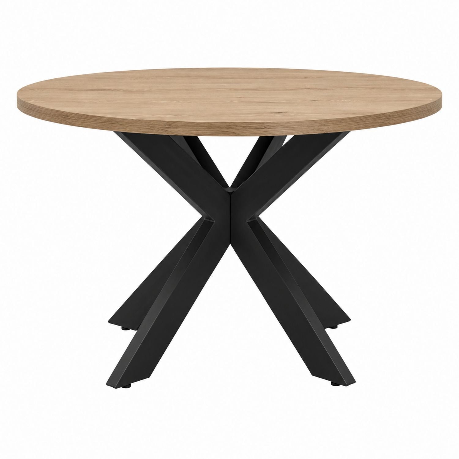 Round Oak Veneer Dining Table with Metal Base