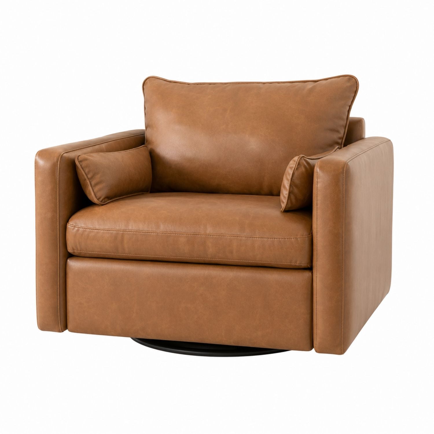 Swivel Lounge Chair Faux Leather with Metal Base Brown