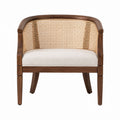 Wood and Cane Lounge Chair with Beige Linen Cushion