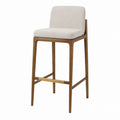 Wooden Bar Stool with Polyester Fabric and Brass Footrest