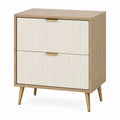 Two-Drawer Nightstand MDF and Wood Veneer with Metal Handles