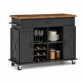Wooden Kitchen Cart with Storage Shelves and Black Cabinets