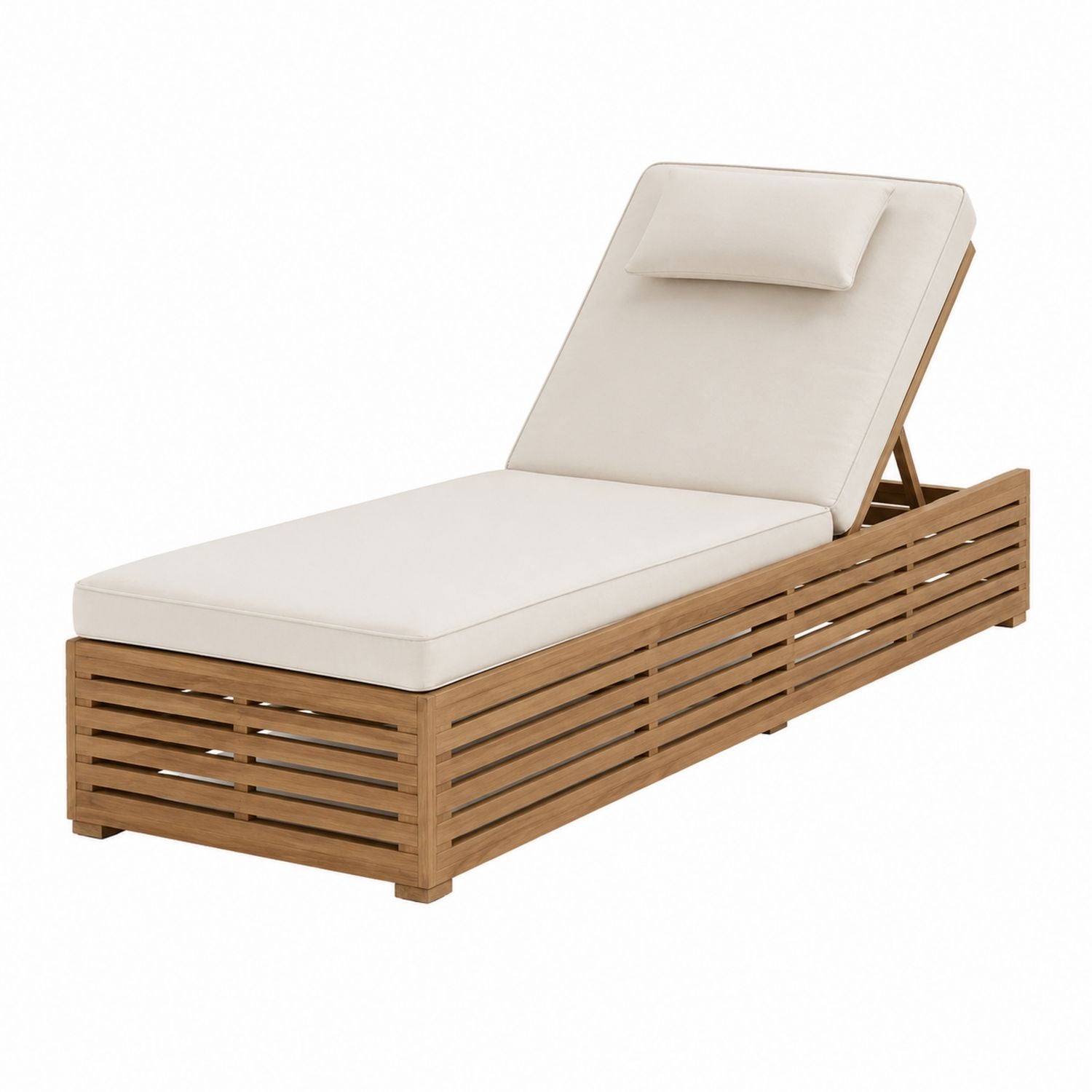 Teak Outdoor Chaise Lounger with Polyester Cushions