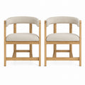 Set of 2 Oak Frame Dining Chairs with Beige Upholstery