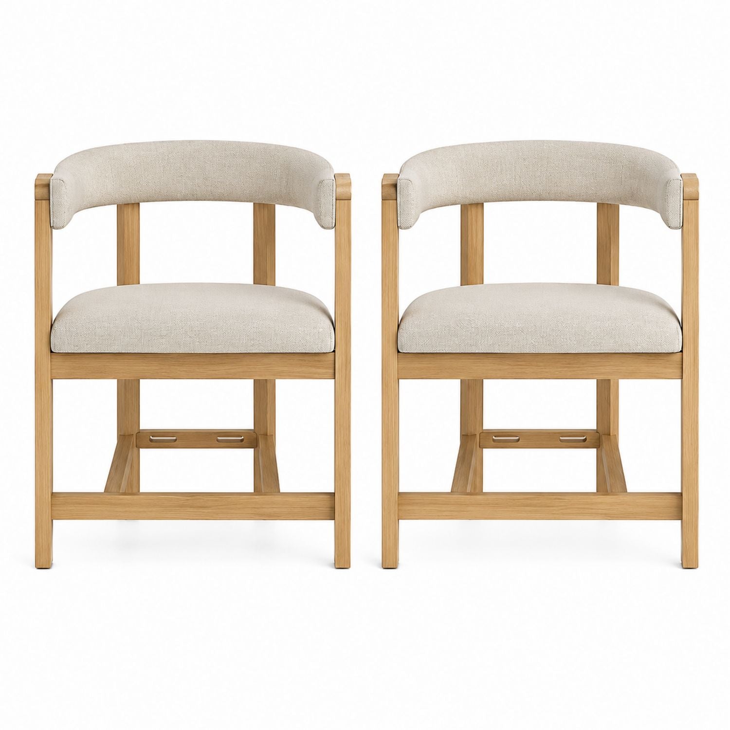 Set of 2 Oak Frame Dining Chairs with Beige Upholstery