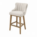 Upholstered Bar Stool with Nailhead Trim Solid Wood Legs Beige Polyester Fabric 105cm